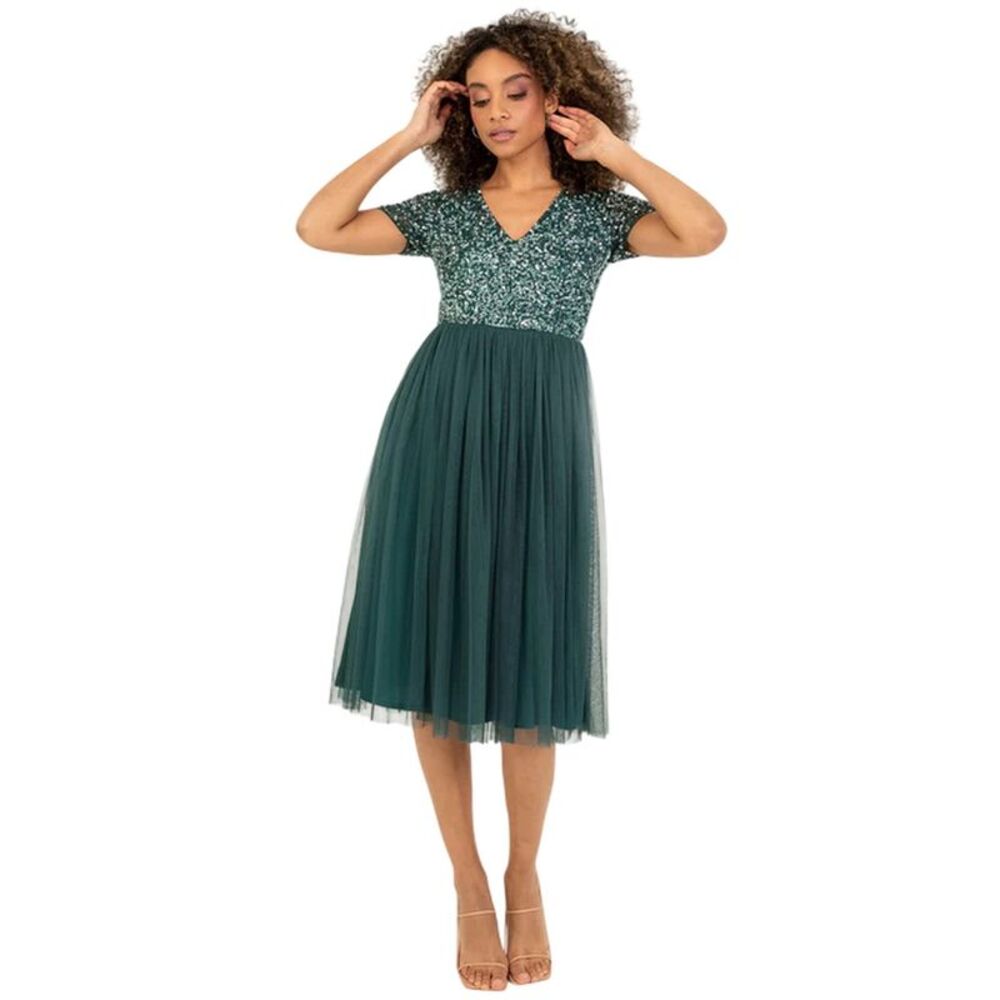 Deluxe Womens/Ladies Sequin Midi Dress / Misty Green
